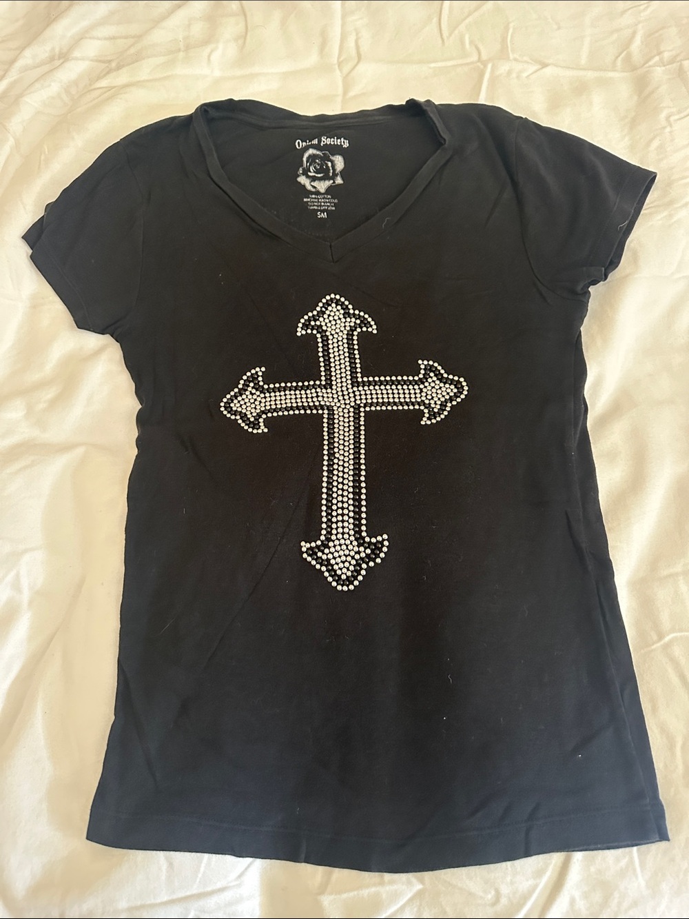 Black Short Sleeve Rhinestone Cross Tee